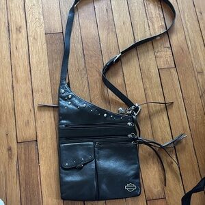 Harley-Davidson Black Leather Bag with Pink Lined Interior